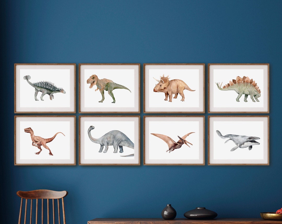 Gallery Wall Dinosaur Prints, Dinosaur Watercolor Paintings, Dinosaur ...