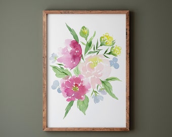 Watercolor Flower Bouquet Print: Archival Quality Floral Wall Art