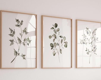Watercolor Leaf Prints Set: Botanical Gallery Wall Art