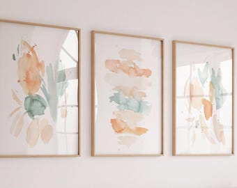 Set of 3 Abstract Watercolor Prints: Modern Boho Wall Art