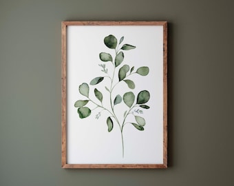 Watercolor Eucalyptus Art Print, Leaf Painting