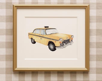 NYC watercolor Taxi Cab, NYC Taxi cab print, Taxi Wall Decor, Boys Room Decor, Vintage Car, Transportation Wall Art, Toddler boy's room