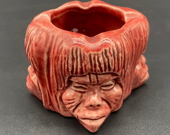 Antique Vintage Ceramic Ashtray red anthropomorphic faces arts and crafts / Home decor / Flower shape / keys chain, coins, bowl