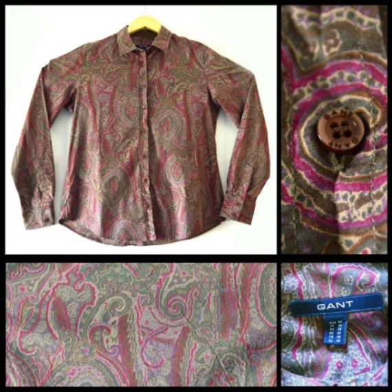 Retro 90s Vintage Gant button up Shirt Flower pat… - image 1