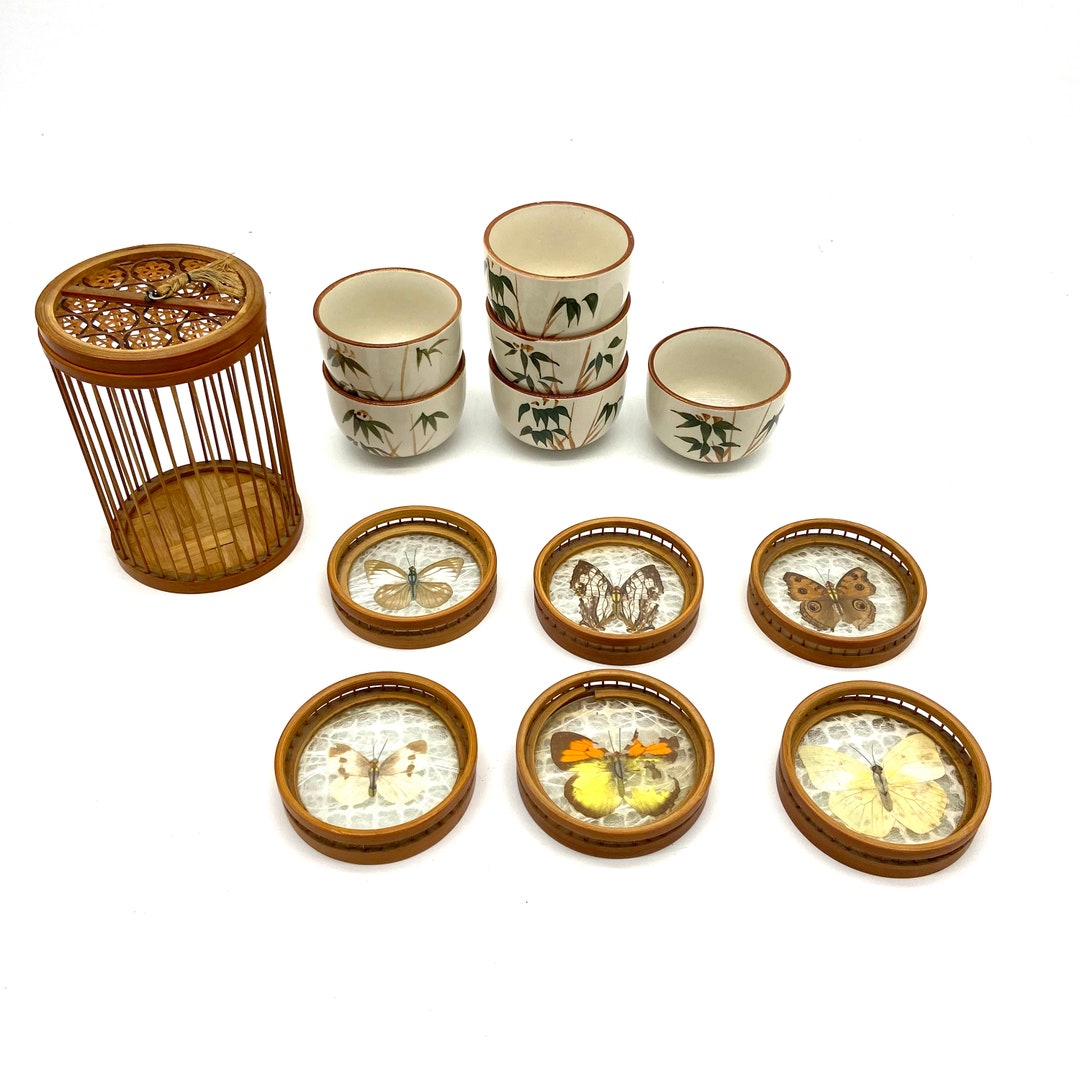 Lot of Vintage China Far East Tableware Tea Set 6 Cups 6 Coasters