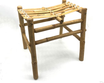 vintage tabouret de siège en bambou rétro en rotin en osier en rotin des années 1990 meubles d’artisanat // chaise de décoration tropicale boho