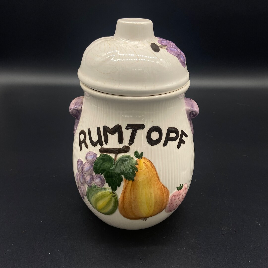 Vintage German Cookie Jar Hand Painted Rumtopf With Lid Canister
