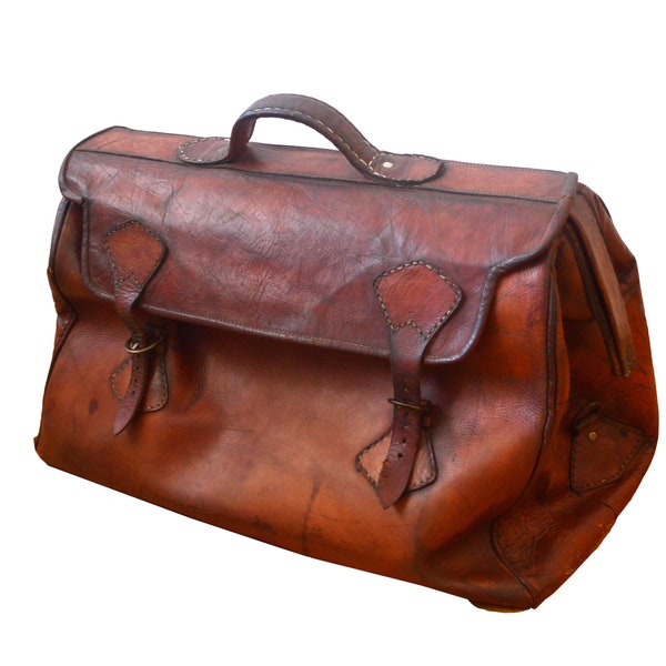 Vintage viaje 23 " equipaje grande Duffel Bolso Grande llevar en prendas de ropa vintage de la década de 1940 / Accesorio de viaje retro hasta cuero en bicicleta