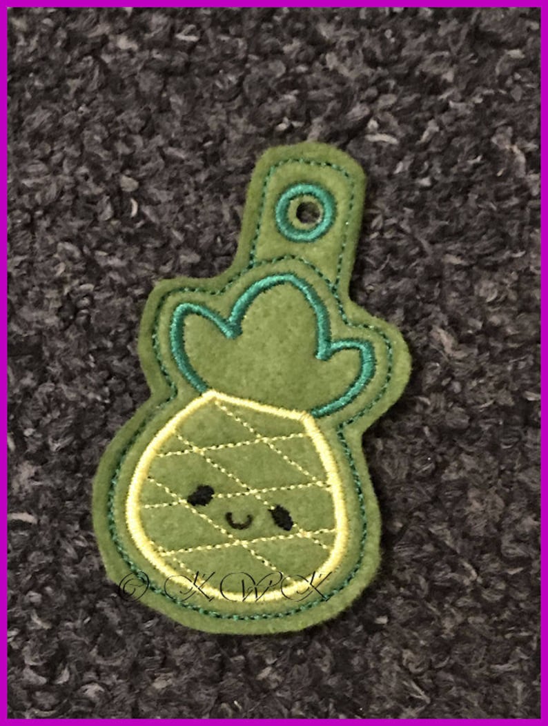 Zipper,Taggie 4x4 hoop luggage tag ITH Kawaii Pineapple Zipper pull design machine embroidery design Bag Tag