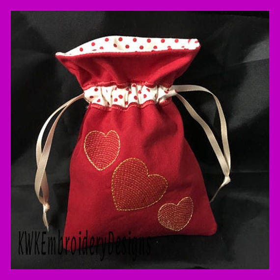 ITH Heart Drawstring Bag Machine Embroidery Design in the Etsy