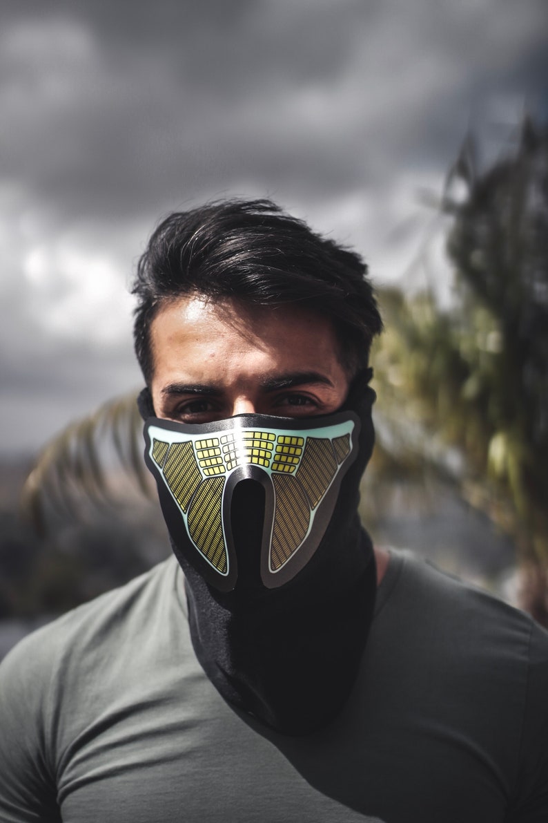 Sound Reactive LED Lighted Half Mask Green Equalizer