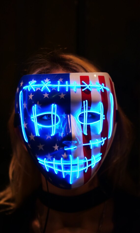 Light Up Masks American Flag Purge Stitched Led Lighted Etsy - the purge roblox mask