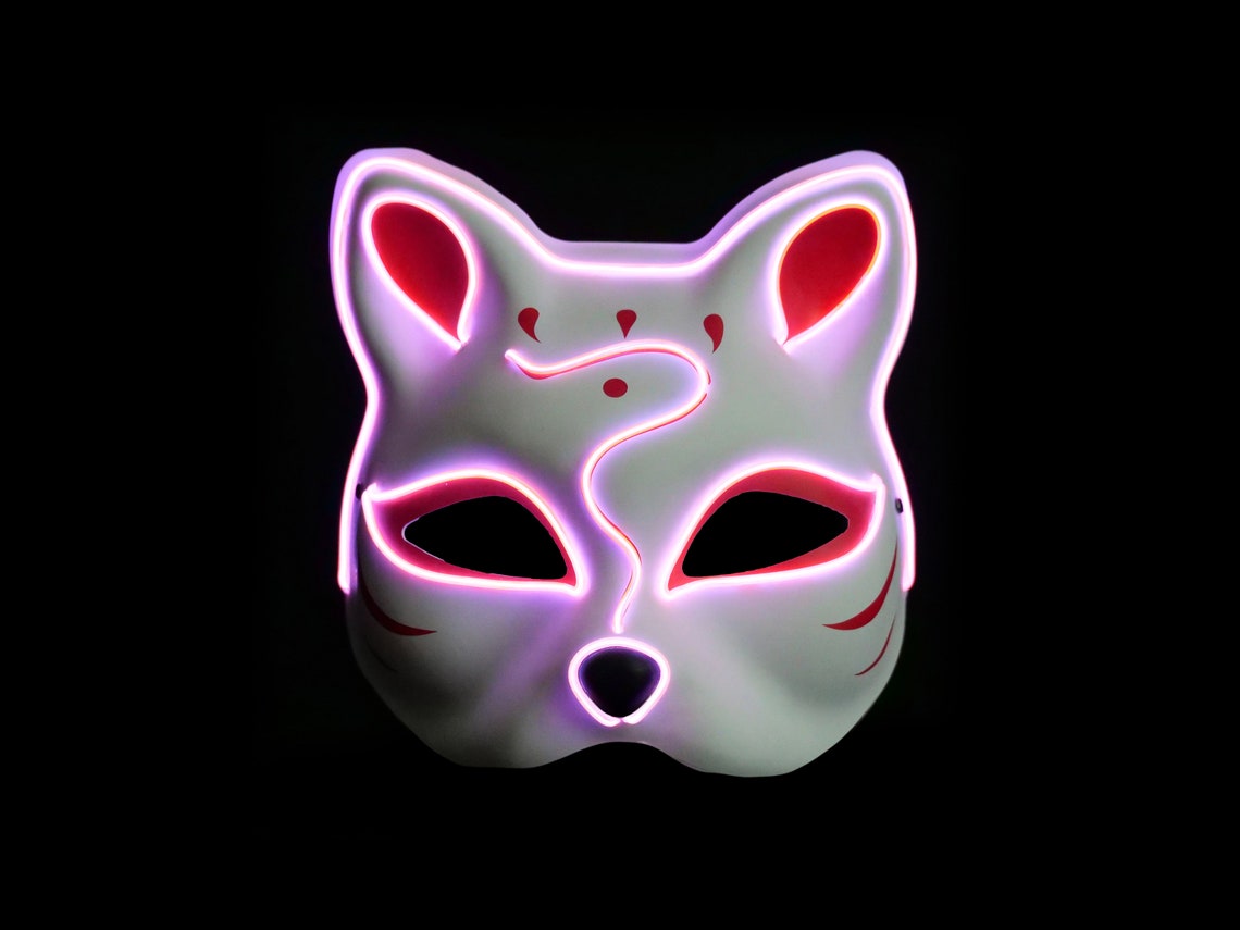 Kitsune Fox LED Lighted Mask Halloween EDM Cosplay Rave Etsy