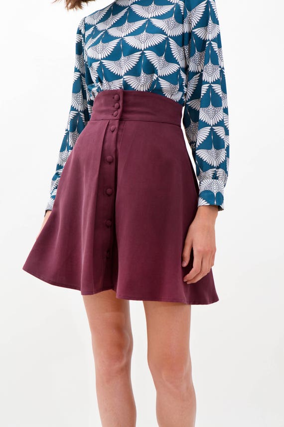 Pleats & Bow Skirt / A Line Skirt / Mini Tea Skirt / Buttons | Etsy