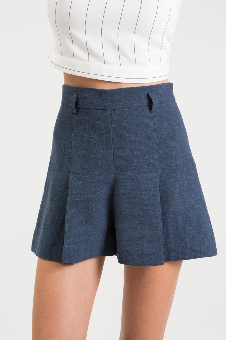 Pleated Shorts / Blue Shorts / High Waisted Shorts / 40s Etsy