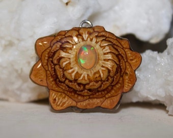 Ethiopian Opal Colorado Pine Cone Pendant Necklace Size Small 1.25”