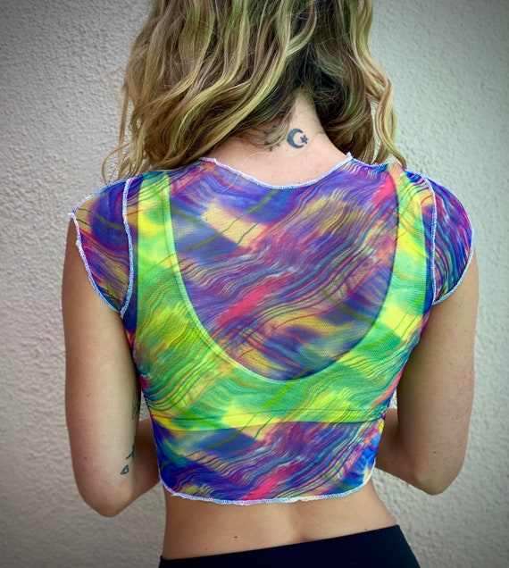 mesh crop top short sleeve