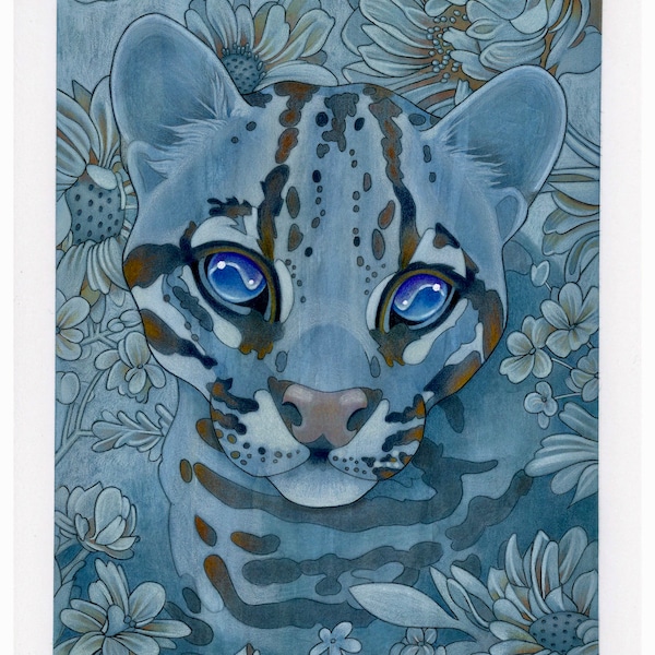 STAMPA edizione limitata "My Blue Ocelot", felino, stampa giclée, stampa d'arte, illustrazione, arte animale, decorazione, regalo, arte da parete.