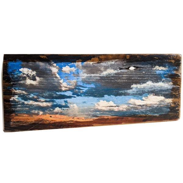 Southwest Landscape Photo, Colorado Photography, Desert Clouds Photo Art, Handmade Photo on Salvaged Barnwood, Unique Wood Photo