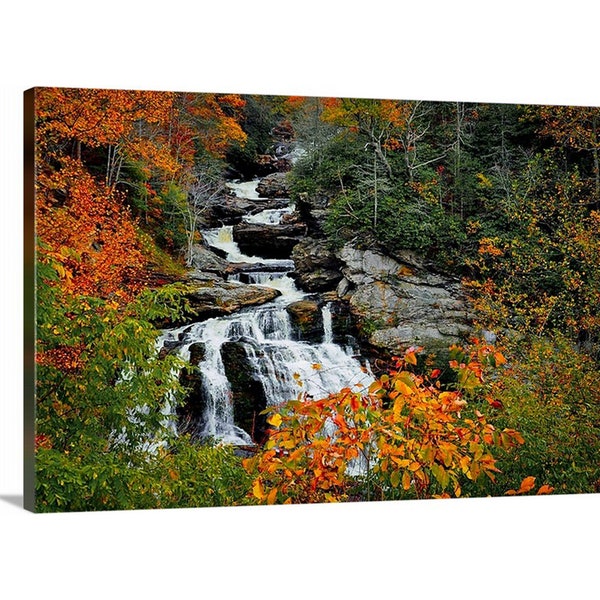 Cullasaja Falls, Waterfall Photo, North Carolina Fall Landscape, Autumn Art, Archival Giclee Canvas Print, Gallery Wall Photo Art, Free Ship