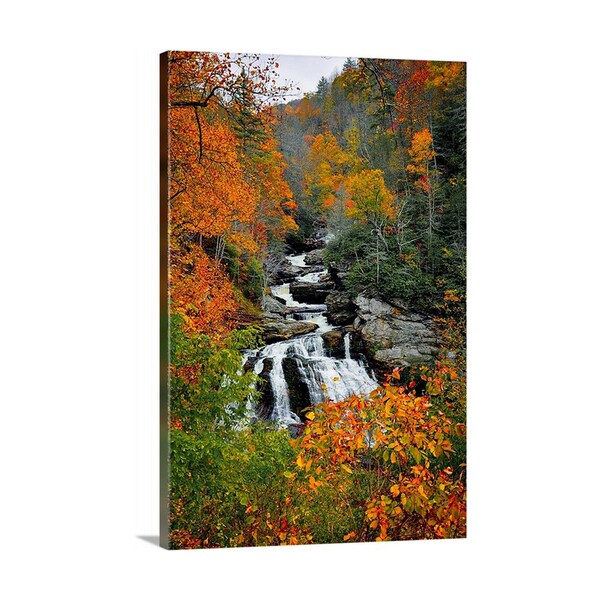 Cullasaja Falls, Waterfall Photo, North Carolina Fall Landscape, Autumn Art, Archival Giclee Canvas Print, Gallery Wall Photo Art, Free Ship