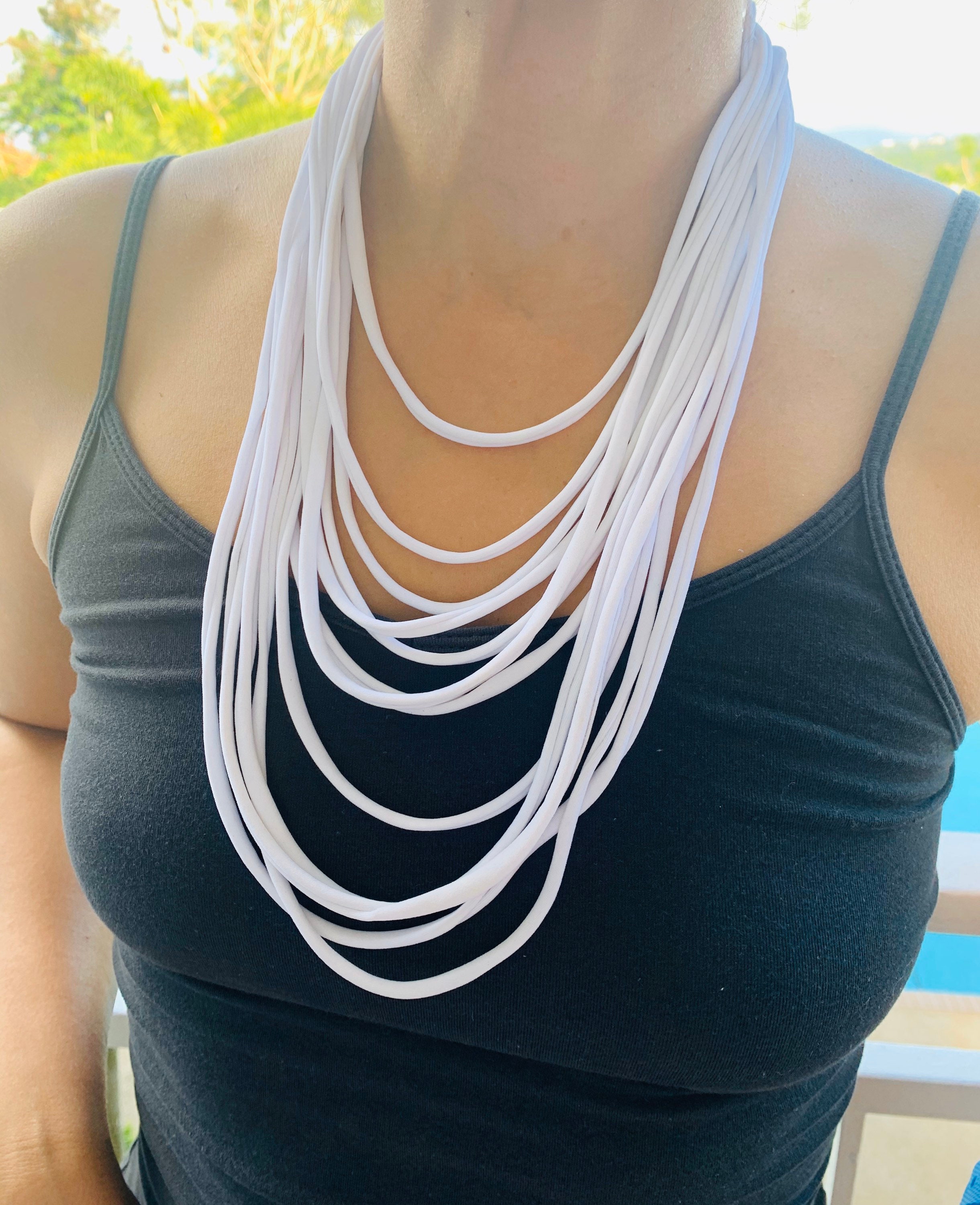 White multi strand necklace beach necklace statement Etsy
