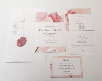 Floral Pink Watercolor Wedding Invitation Suite 56