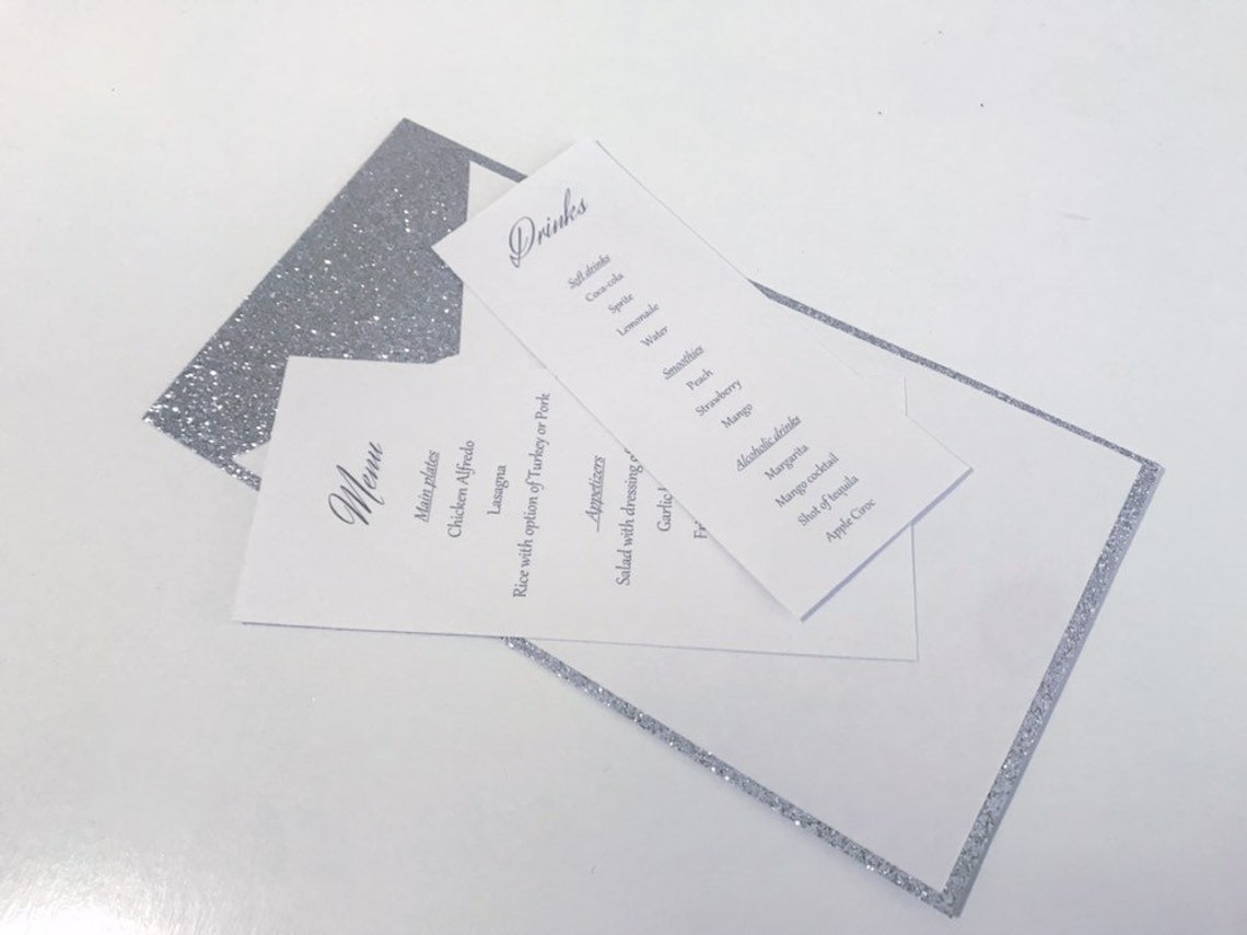Silver Glitter Menu Menu and Drinks Card Glitter Menu 51