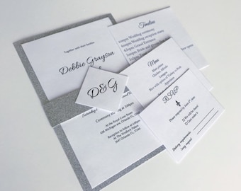 Silver Glitter Wedding Invitation Suite Including Envelope 15