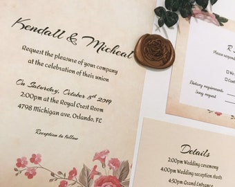Rustikale Blumen Hochzeit Einladung Suite einschließlich Wachs Siegel und Umschlag 39