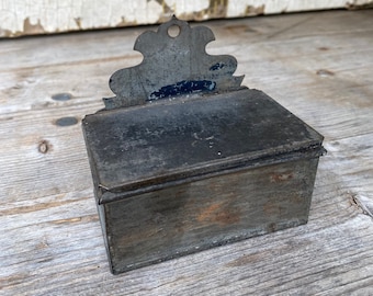 Early American Tin Match Safe, Hinged Antique Box