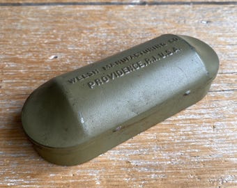 Vintage Welsh Mfg Goggles Tin | Hinged Metal Storage Box, Providence RI