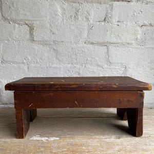 Antique Handcrafted Solid Wood Foot Stool | Primitive Farmhouse Decor