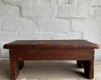 Antique Handcrafted Solid Wood Foot Stool | Primitive Farmhouse Decor