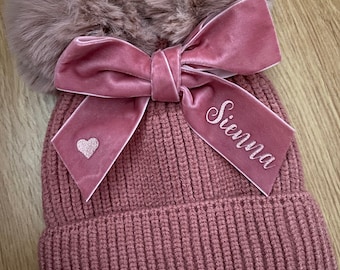 personalised kids double pom pom hat