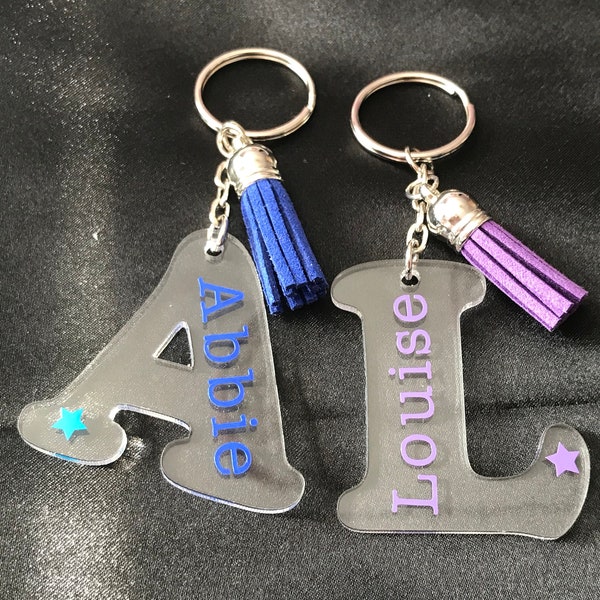 personalised keyring, name keyring, initial keyring, tassle keyring