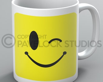 Smiley Face Mug Mugs Wink Winking Happy Cheeky Emoji Kids Funny Joke Cute Gift