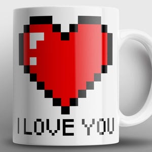 Pixel Heart-mok I Love You - Valentijnsdagcadeau gamer - 8-bits jubileumbeker voor vriend-vriendin - romantische retro gaming-koffiemok
