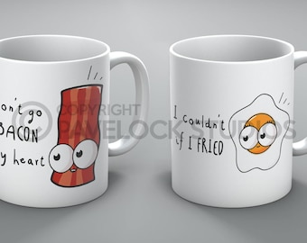 Don't Go Bacon My Heart Mug Set Mugs Egg Eggs Her Valentines Day Love Funny Cute