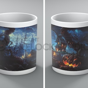 Halloween Mug Mugs Haunted Forest Bats Pumpkins Witch Witches Ghost Ghosts Scary