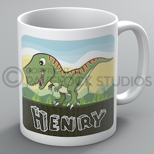Dinosaur Mug Mugs Name Dinosaurs T-Rex Jurassic Girls Boys Kids Birthday Cute