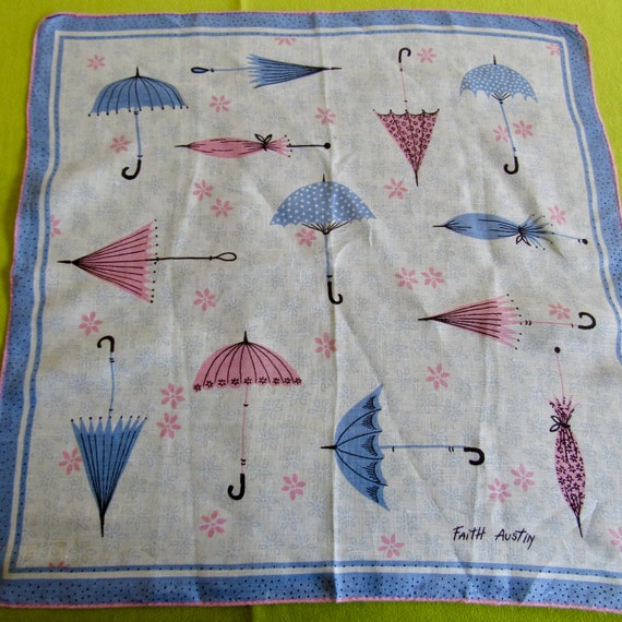 Vintage Handkerchief Umbrellas FAITH AUSTIN Cotto… - image 1