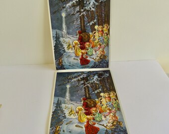 Vintage German Advent Calendar Santa Angels Unused glitter