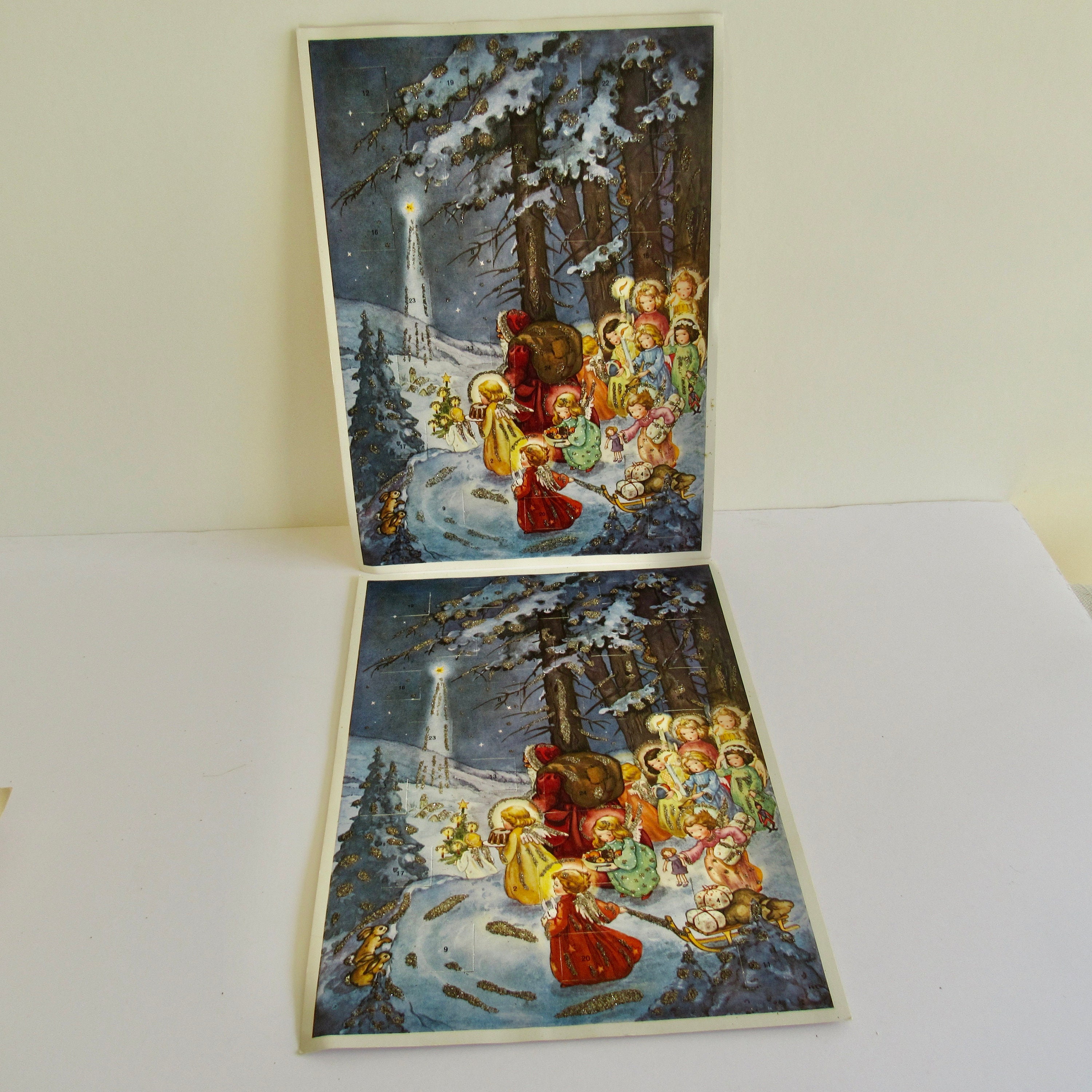 Vintage German Advent Calendar Santa Angels Unused Glitter Etsy Vintage German Advent Calendar Santa Angels Unused Glitter Etsy