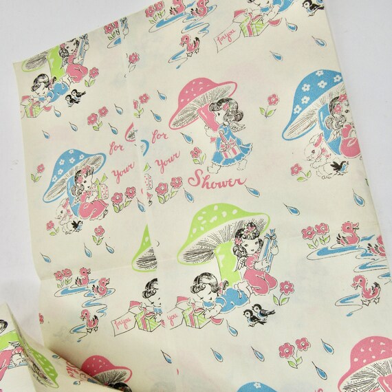 Baby Shower gift Wrapping paper Vintage Bunny (4 Sheets & gift