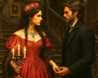 Gothic Romance Art Print | Victorian Couple, Candlelit Castle (Digital Download)