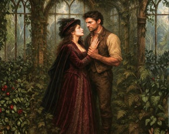 Gothic Romance Art Print: Victorian Lovers in Greenhouse (Digital Download)