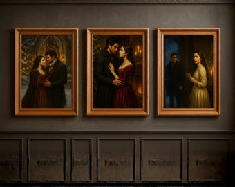 Gothic Christmas Romance Print Set | Dark Winter Lovers Wall Art (Digital Download)