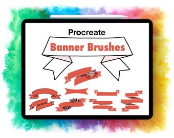 Procreate Banner: Stempel Brushset, mehr als 40 verschiedene Bänder. Mit Blumen, ohne Blumen, mit Ecken oder abgedrundet, 1 - 5-teilig