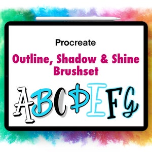 Procreate Lettering Brush: Outlines, Schatten, Shine. Sofort Umriss & Schatten beim Malen, Farben wählbar. Handlettering auf dem iPad Bild 1